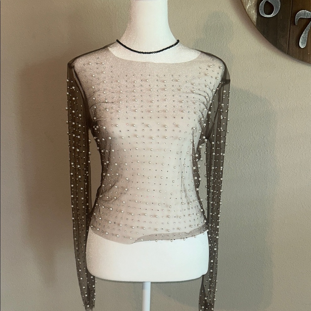 Elegant Sheer Pearl-Embellished Top